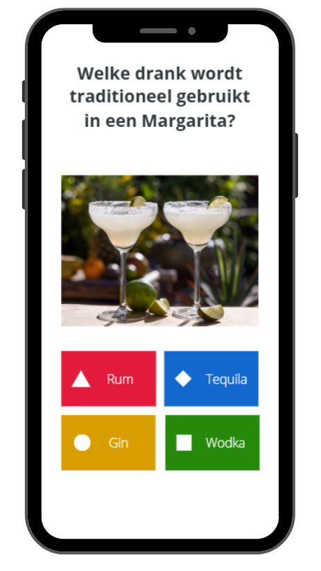 Voorbeeld van een pubquizvraag op een telefoon